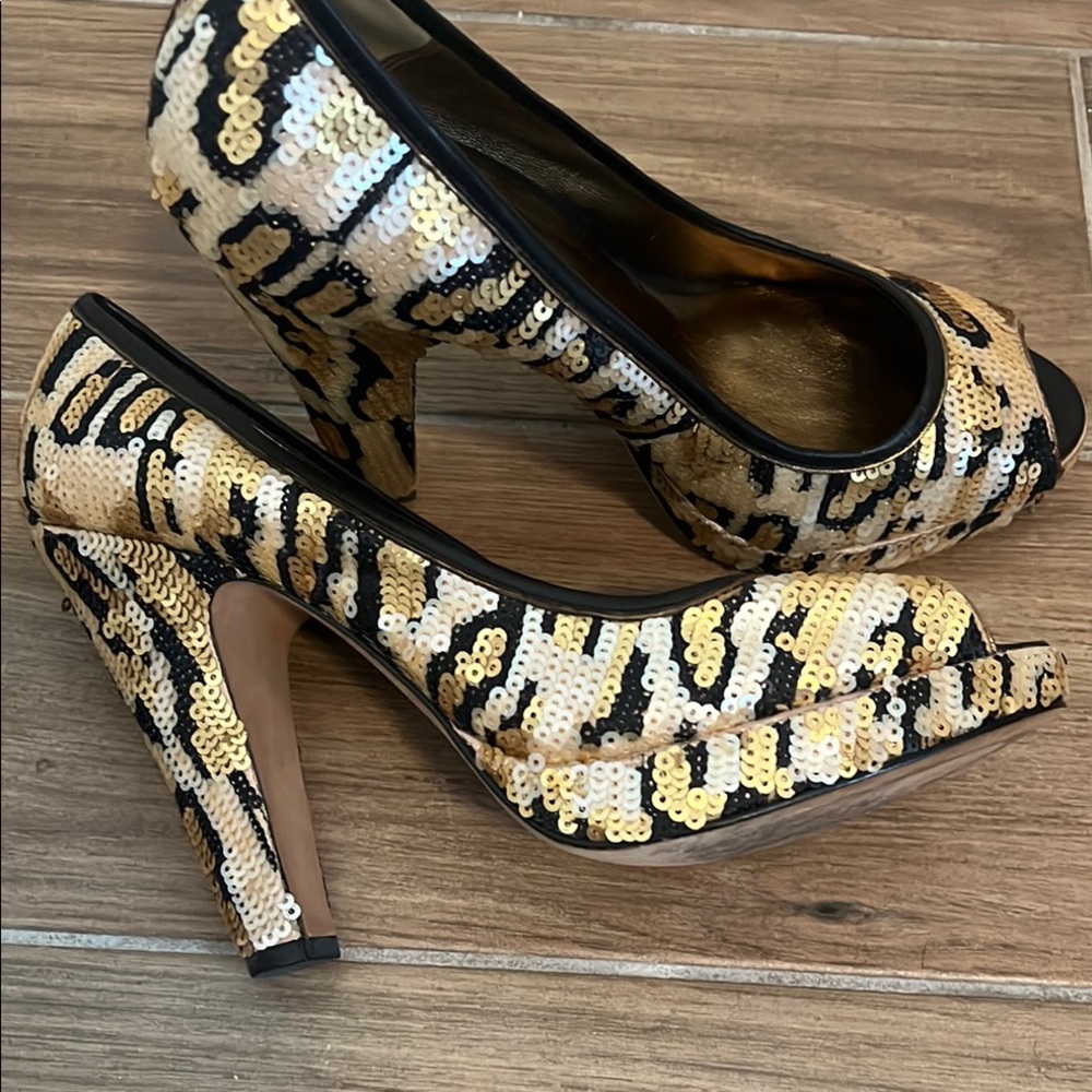 Coach Gold and Black Stiletto Heels - Picture 4 of 7